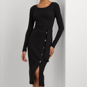 Lauren Ralph Lauren Women's Belted Rib-Knit Dress - Black